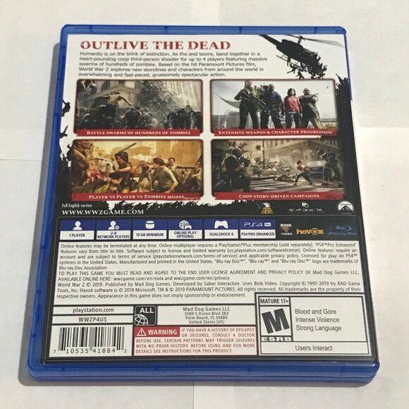 PS4 World War Z For Playstation 4 Mint - Picture 2 of 4